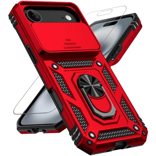 for iPhone Air Case, with Slide Camera Cover HD Screen Protector [Military Grade 16ft. Drop Tested] Ring Holder Kickstand Protective Phone Case for Apple iPhone Air 2025, Red - color: Red w/ Slide Camera 2nd gen. Military Grade