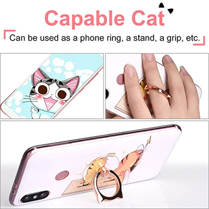 Cat Phone Ring Holder - EI Sonador Clear Cell Phone Ring Holder Transparent Stand Finger Grip (1 Silver + 1 Rose Gold Cat) - color: 1 Silver + 1 Rose Gold Cat
