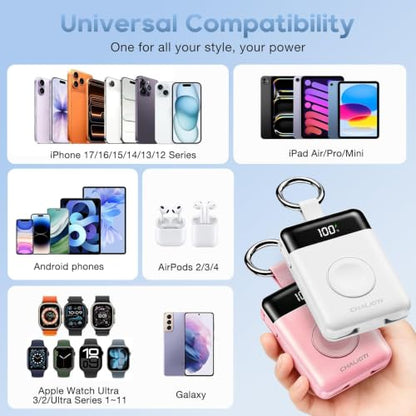 5000mAh Portable Charger w/Display,20W Power Bank&iWatch Charger - color: Pearl White, size: 5000mAh