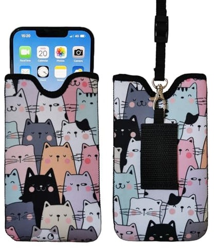 Tainada Neck Sleeve Phone Pouch w/Belt Loop Holster (Doodle Cats Style 2) - color: Doodle Cats Style 2