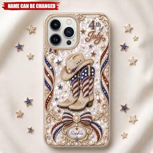 4th of July, Personalized Clear Phone Case, Present for Patriotic Lovers Custom USA Flag Smartphone Cover Unique Summer Accessory Accessories