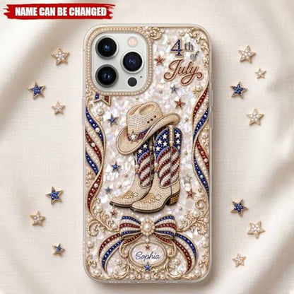 4th of July, Personalized Clear Phone Case, Present for Patriotic Lovers Custom USA Flag Smartphone Cover Unique Summer Accessory Accessories