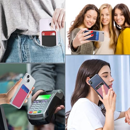 4 PCS Cell Phone Card Holder,Elasticity Fabric Self Adhesive Phone Wallet - color: Black+Gray+Pink+HotPink