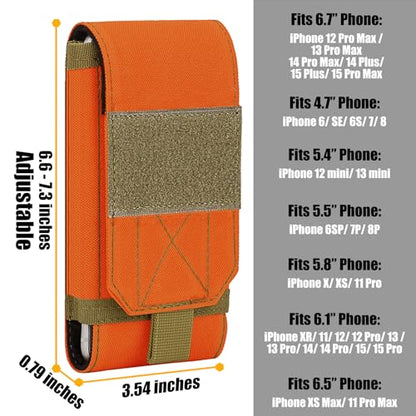 Tactical Molle Phone Cover Case, Heavy Duty Loop Belt Holster Pouch with Flag Patch for iPhone 17 Pro Max/Air/17 Pro/17/16 Pro Max/15 Pro Max/14 Pro Max/13 Pro Max, for Galaxy S26 Ultra - color: Orange