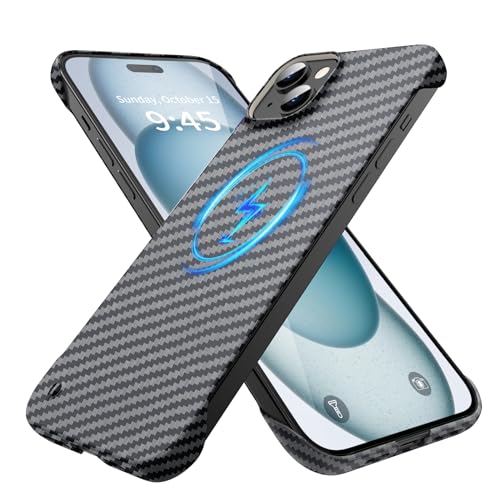 GRECAZO Magnetic Case for iPhone 15 Plus, Compatible with MagSafe, Black | Carbon Fiber Style Texture, Frameless Frosted Soft-Touch Hard PC Cover, Ultra Thin Slim Fit Lightweight Minimalist, 6.7 Inch - size: iPhone 15 Plus
