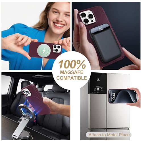Harryshell Compatible with iPhone 16 Pro Case Wallet Multi Zipper Detachable Removable Cover with RFID Blocking Card Slots Holder Mirror Crossbody Strap (Compatible with Magsafe-Quilted Burgundy) - color: Compatible with Magsafe - Quilted Burgundy, size:
