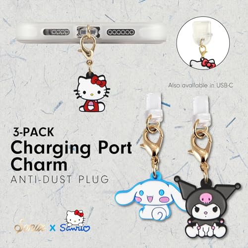 Sonix x Sanrio Dust Plugs - USB C + Lightning Compatible - Sanrio Silicone Character Charging Port Charms (3 Pack) - Hello Kitty, Cinnamoroll, Kuromi - color: Clear/Colorless