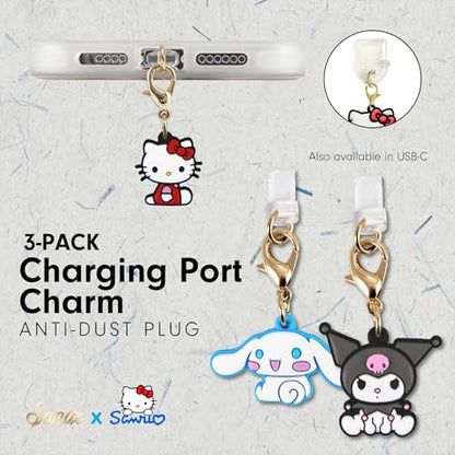 Sonix x Sanrio Dust Plugs - USB C + Lightning Compatible - Sanrio Silicone Character Charging Port Charms (3 Pack) - Hello Kitty, Cinnamoroll, Kuromi - color: Clear/Colorless