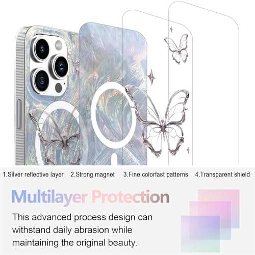 I-MGAE-IN-AR Compact Case for iPhone 12 Pro Max Shiny Silver Butterfly Design,[Compatible with Magsafe] Cute Soft Slim Shockproof Protective Phone Cases Women Girls Aesthetic Glitter - color: [Strong Magnet] Silver Butterfly, size: iPhone 12 Pro Max