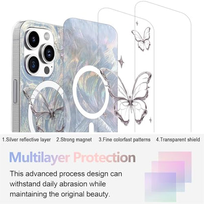 I-MGAE-IN-AR Compact Case for iPhone 12 Pro Max Shiny Silver Butterfly Design,[Compatible with Magsafe] Cute Soft Slim Shockproof Protective Phone Cases Women Girls Aesthetic Glitter - color: [Strong Magnet] Silver Butterfly, size: iPhone 12 Pro Max