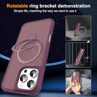 SKYLMW Compatible with iPhone 16 Pro Case with Stand,Wine Red | iPhone 16 Pro Phone Case 6.3",Magnetic Ring Stand,Compatible with MagSafe,Military-Grade Protection,Great Grip Feeling - color: Wine Red, size: Iphone 16 Pro