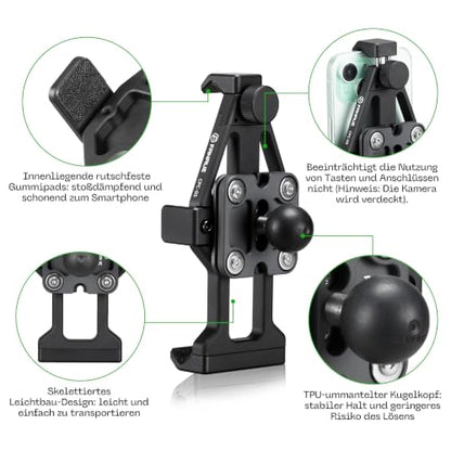 FANAUE Anti-Vibration Motorcycle Phone Holder with 1 Inch Ball Head for RAM Mounts B Size Double Socket Arm and Bike Handlebar Phone Mount for 5.5-7" Smartphone