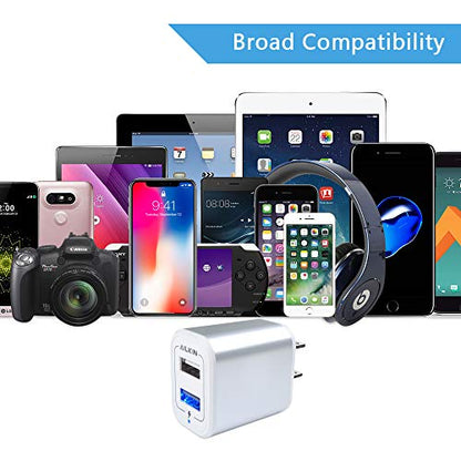 Wall Charger, USB Charger Adapter Ailkin 2.1A/2Pack Muti Port Fast Charging - color: Silver