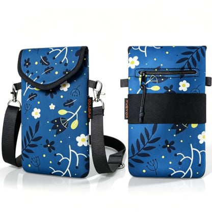 Neoprene Phone Sleeve Pouch Case Bag for Men Women w/Crossbody Strap/Neck Lanyard for iPhone 17/16/15/14 Pro Max, Samsung S25，Pixel 10 - color: Chamomile Sketch