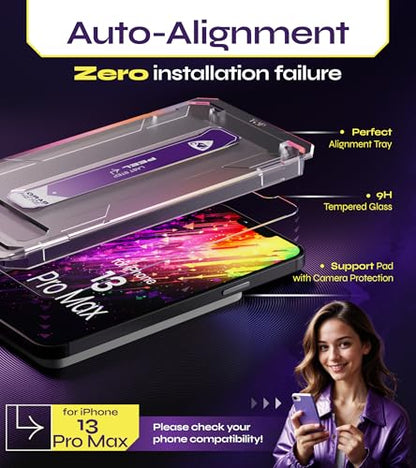 Defenslim for iPhone 13 PRO MAX Screen Protector (2Pack), Easy Auto-Dust & Align Install Kit, 6.7" Tempered Glass, 9H Hardness, Ultra HD Clear, Case Friendly, WonderShield