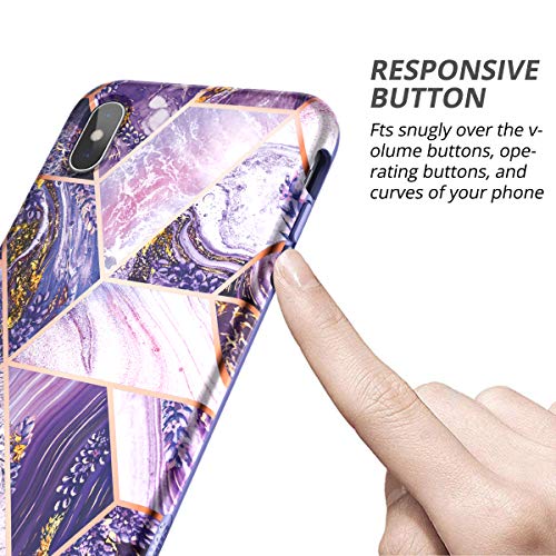 SURITCH Case for iPhone Xs Max,[Built-in Screen Protector] Hybrid Full-Body Protection Dual Layer Soft Silicone Shockproof Bumper Lavender Protective Cover for iPhone Xs max 6.5"(Purple Marble)