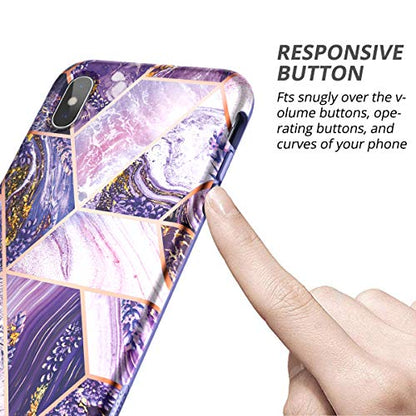 SURITCH Case for iPhone Xs Max,[Built-in Screen Protector] Hybrid Full-Body Protection Dual Layer Soft Silicone Shockproof Bumper Lavender Protective Cover for iPhone Xs max 6.5"(Purple Marble)