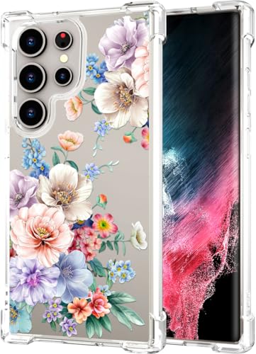 Hungo Galaxy S24 Ultra Case Floral Flower Cute Clear Design, Girly for Women Girls Floral Transparent Case Compatible with Samsung Galaxy S24 Ultra Beautiful Carnation - color: Beautiful Carnation