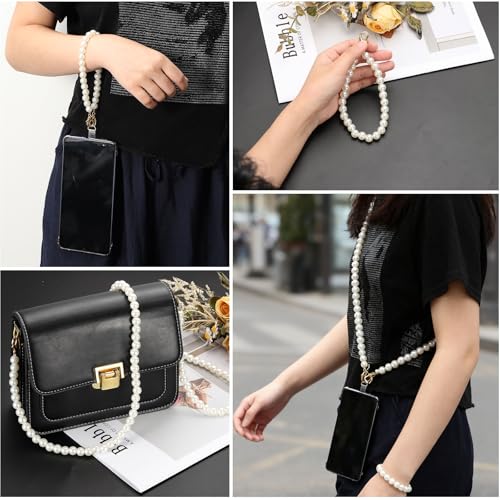 uxcell Phone Wrist Strap, Cellphone Pearl Chain with Tether Tabs & Clasp, Pearl Purse Chains - color: Silver Clasp, size: 16 Inch