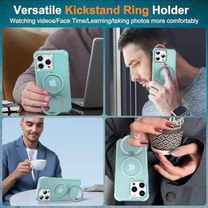 CHAOFEnG Magnetic Compatible with iPhone 15 Pro Max Case with Stand [Military Grade Drop Tested][Compatible with Magnet] Ring Translucent Slim Hard Back Soft Edge, Teal Green - color: Teal Green, size: iPhone 15 Pro Max