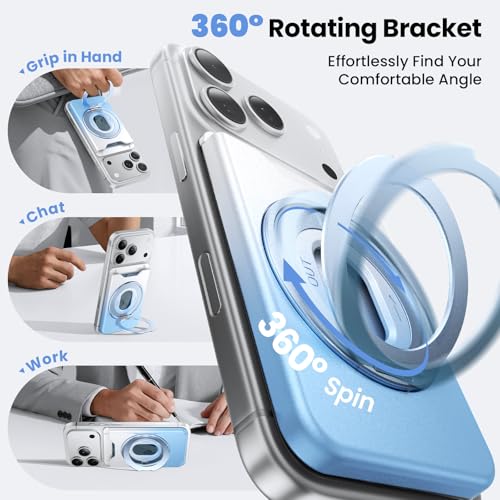 for Magsafe Wallet, 2 Card Holder, With Rotating Stand, Blue - color: Blue