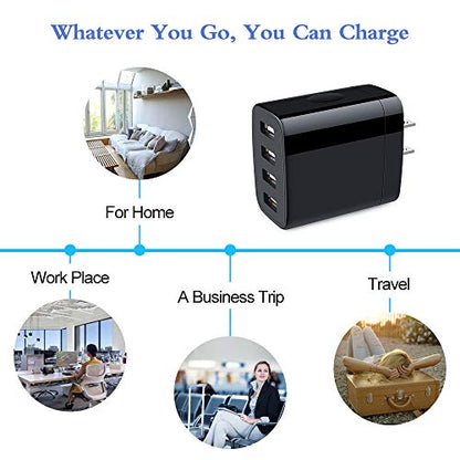 iPhone Charger Block, 4.8A Multi Port USB Wall Charger Plug Power Adapter - color: all black