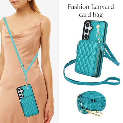 Asuwish Phone Case for Samsung Galaxy S25 5G Wallet Cell Cover with Tempered Glass Screen Protector Wrist Crossbody Strap RFID Blocking Credit Card Holder S 25 25S 25 25S SM-S931U Women Girls Green - color: Green