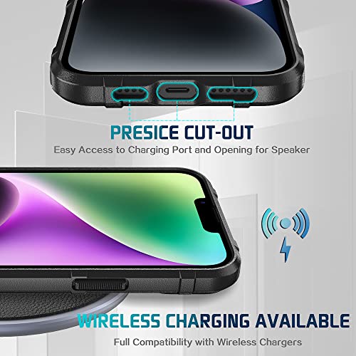 Rugged Shield 8ft Drop Proof TPU Thick Armor Tactical Protective Case Compatible with iPhone 14 Plus (6.7 inches) - Dark Black - color: Dark Black, size: iPhone 14 Plus