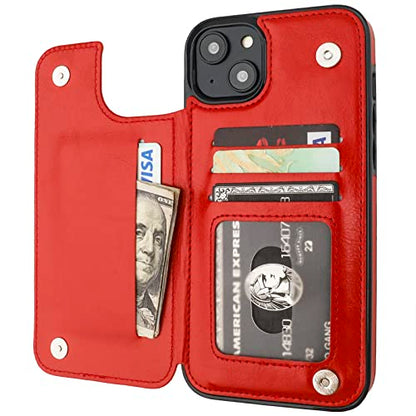ONETOP for iPhone 14 Plus Wallet Case with Credit Card Holder,Red | Kickstand,ID/Cash Holder,Case Wallet with Card Slots,Double Magnetic Clasp,Durable PU Leather Shockproof Cover for Women Men - color: Red