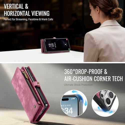 Compatible with Samsung Galaxy S26 Ultra Wallet Case with Magsafe with Zipper & Card Holder Strap Wristlet Detachable Magnetic Protective Back Case for Galaxy S26 Ultra 5G 6.9 Inch (Red) - color: (Detachable and Magsafe)-Red, size: S26 Ultra 6.9 Inch