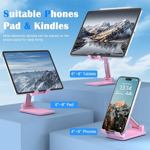 Cell Phone Stand, Adjustable Angle and Height Cell Phone Holder for Desk, Foldable and Portable, Anti-Slip Silicone Pad, Compatible with All Mobile Phones and 4-8 Inch Devices (Pink&Green) - color: Pink&Green