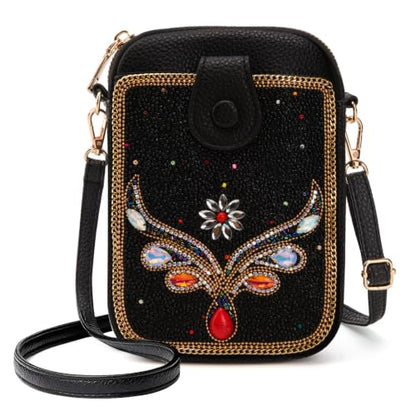 Women's Small Crossbody Cell Phone Bag, Boho Colorful Beaded Purse Wallet with Handmade Cute Patterns - color: Pattern 1