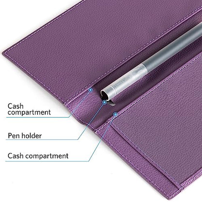 CoBak Checkbook Cover for Women & Men - PU Leather Case with RFID Blocking | Classic Design Check Book Holder for Personal and Business - color: Purple