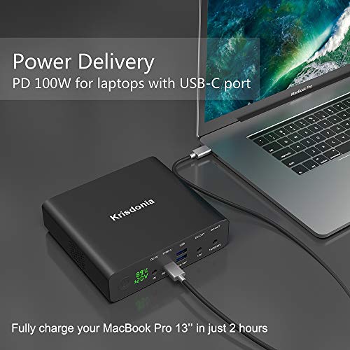 Portable Laptop Charger 32000mAh 100W PD Power Bank, External Battery Pack with 1 USB-C PD3.0 Port, 2 DC Ports, 2 USB QC3.0 Ports for Laptops, Tablets, Smartphones and Other Devices