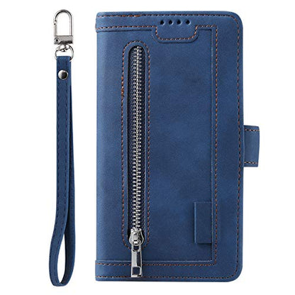 EYZUTAK Wallet Phone Case for Samsung Galaxy A16 4G/5G, Retro Matte 9 Card Holder Slots Zipper Pocket Handbag Case PU Leather Magnetic Closure Kickstand with Wrist Strap Flip Folio Purse Case - Blue - color: Blue, size: Samsung Galaxy A16 4G/5G
