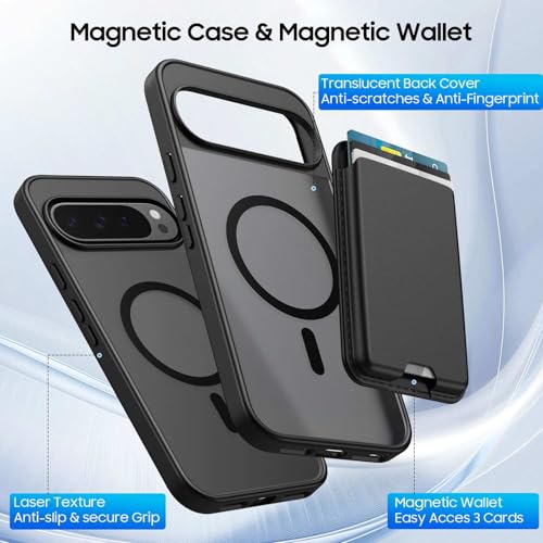 Magnetic for Google Pixel 10 Pro XL Wallet Case with Card Holder﻿ | Compatible with MagSafe, Shockproof Phone Cover with Detachable RFID Blocking Card Slot, Black - color: Black, size: Pixel 10 Pro XL