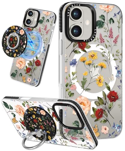 Lotadilo for iPhone 16 Plus Case Compatible with Magsafe Ring Holder Stand - for Women Retro Flower Design TPU Phone Cover for Girls Girly Funny Fashion - color: Retro Flower, size: for iPhone 16 Plus