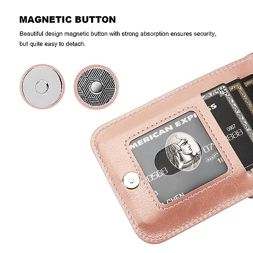 KIHUWEY for iPhone 15 Plus Wallet Case Card Holder Kickstand, Rose Gold | Credit Card Slots, PU Leather, Magnetic Clasp, Flip Heavy Duty Protection Cover for Men and Women - color: Rose Gold