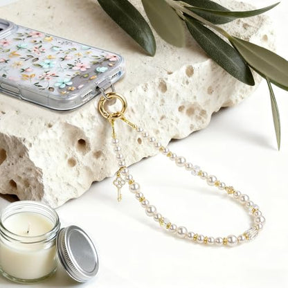 pcgaga Pearl Beaded Phone Charm, Phone Wrist Strap, Handmade Bracelet Straps, Anti-Lost Lanyard Wrist Chain for Airpods Women Girls Gift - color: Diamond Key