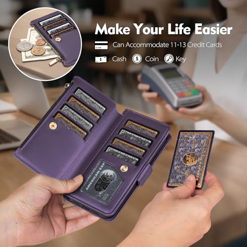 Antsturdy Compatible with MagSafe iPhone 17 Pro Max Wallet Case,Purple | Detachable Magnetic Credit Card Holder,RFID Blocking,PU Leather Zipper Purse,Wrist Strap Kickstand,Flip Phone Cover for Women - color: (Detachable with Magsafe)-Purple