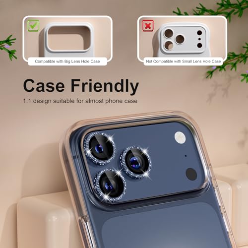 iPhone 17/16/15/14 Pro Max/Pro Camera Lens Protector Glitter - color: Glitter Dark Blue