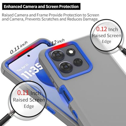 Rugged Phone Case for Moto G Power 5G 2025/Moto G Play 2025, with Belt Clip Holster & Kickstand Heavy Duty Shockproof Protective Full Body Case (Grey+Blue) - color: Grey+Blue