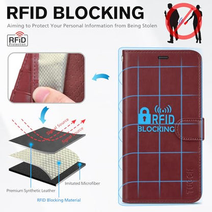 TUCCH Case Wallet with Wrist Strap for iPhone 17e 16e (6.1"), Dark Red | 4 Card Slots, RFID Blocking, Kickstand, Shockproof TPU Shell, PU Leather, Magnetic Closure, Folio Flip Cover - color: Strap - Dark Red