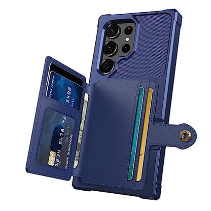 Wallet Case for Samsung Galaxy S22 Ultra, Compatible with Magnetic Car Mount, Heavy Duty Shockproof Rugged Soft TPU Back Leather Flip Credit Card Holder Cover 6.8 inch, Blue | Compatible with Magnetic Car Mount, Shockproof Rugged Soft TPU Hard Back Leathe