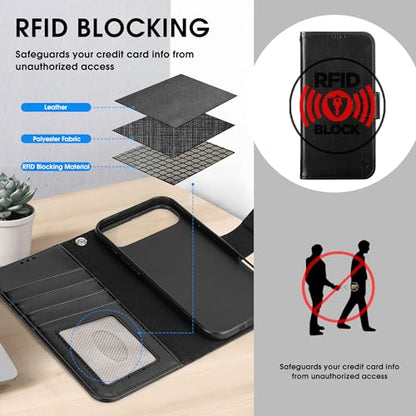 Arae Compatible with iPhone Air Case Wallet with Card Holder, Wristlet Strap Wallet Flip Cover for iPhone Air 6.5 inch Men/Women, RFID Blocking, Kickstand, Black - color: Black, size: iPhone Air 6.3 inch