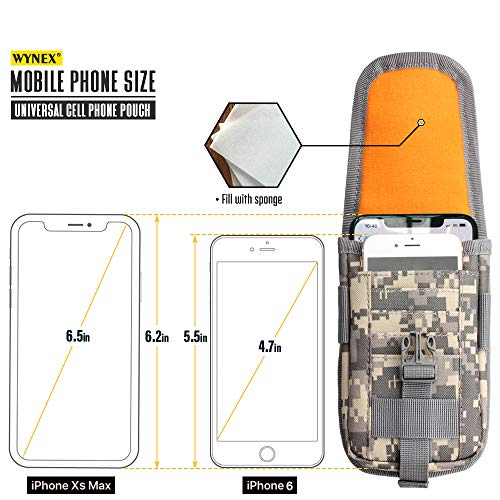 WYNEX Tactical Phone Pouch Molle, Phone Blet Holder Fit 4.0-6.7" Screen | Cellphone Holster with 2 compartmen & Card Organizer, Include Tactical Gear Clip, 1000D Nylon - color: GreyMC
