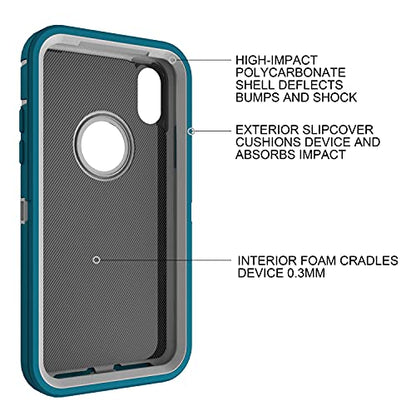 MXX Compatible with iPhone Xr Case, 3-Layer Super Protective Full Heavy Duty Body Tough Rugged Bumper Cover, Shock & Dust Proof, Designed for Apple Xr Phone Case 6.1" - color: Turquoise/Gray