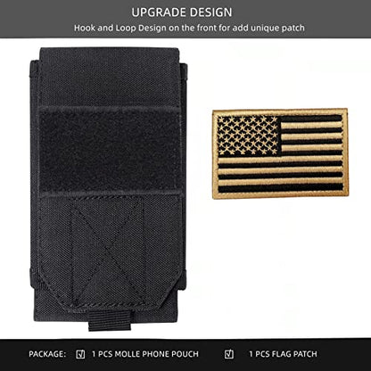 Black Tactical Molle Cellphone Pouch Case,Heavy Duty Waterproof Phone Holster Bag for iPhone 11 12 13 Pro Max for Samsung S22 S21 S20 FE Note 20 A13 A12A02S Less 6.7" Phone with US Flag Patch - color: Black & 1 Gold Patch
