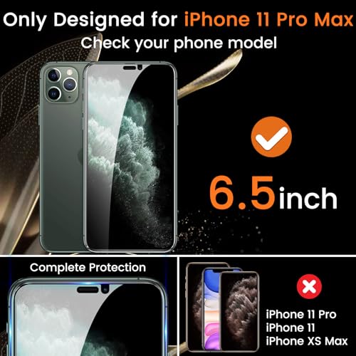 Lesakit 3+3 Pack Privacy Screen Protector for iPhone 11 Pro Max 6.5-Inch with 3 Pack Camera Lens Protector, Anti Spy Tempered Glass Film 9H Hardness Bubble Free Case Friendly - size: iPhone 11 Pro Max