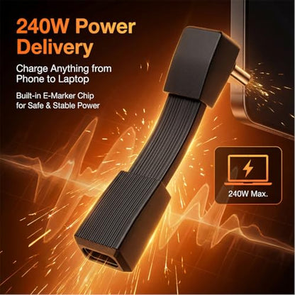 80Gbps Short USB4 Cable 240W PD Fast Charging, Right Angle USB C Extender